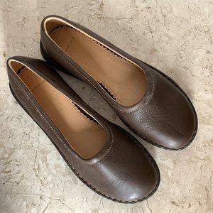 Lands End Ballet Flats 8.5 Brown Leather Shoes